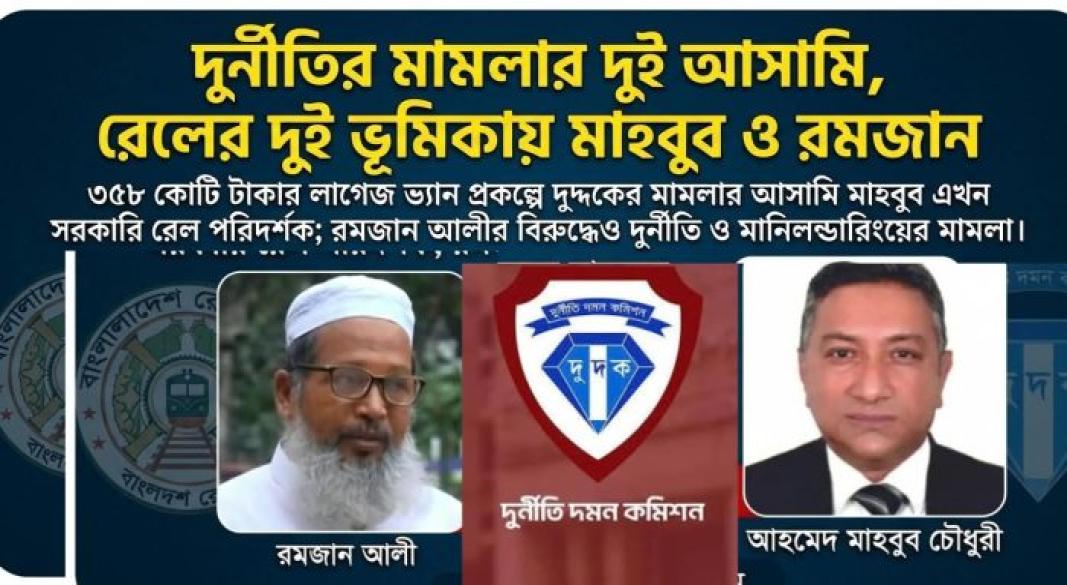 ৩৫৮ কোটি টাকার লাগেজ ভ্যান প্রকল্পে দুদকের মামলার আসামি মাহবুব এখন সরকারি রেল পরিদর্শক; রমজান আলীর বিরুদ্ধেও দুর্নীতি ও মানিলন্ডারিংয়ের মামলা